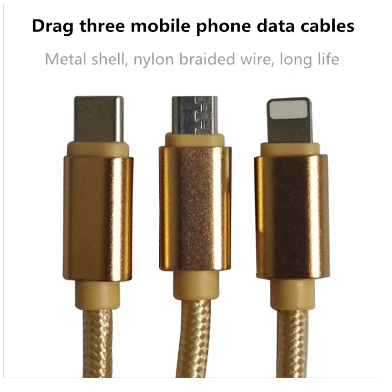 Γραμμή δεδομένων κινητής τηλεφωνίας 2A ριγέ νάιλον πλεξούδα κυλίνδρου τριών σε ένα ασφαλή γραμμή ταχείας φόρτισης δεδομένων